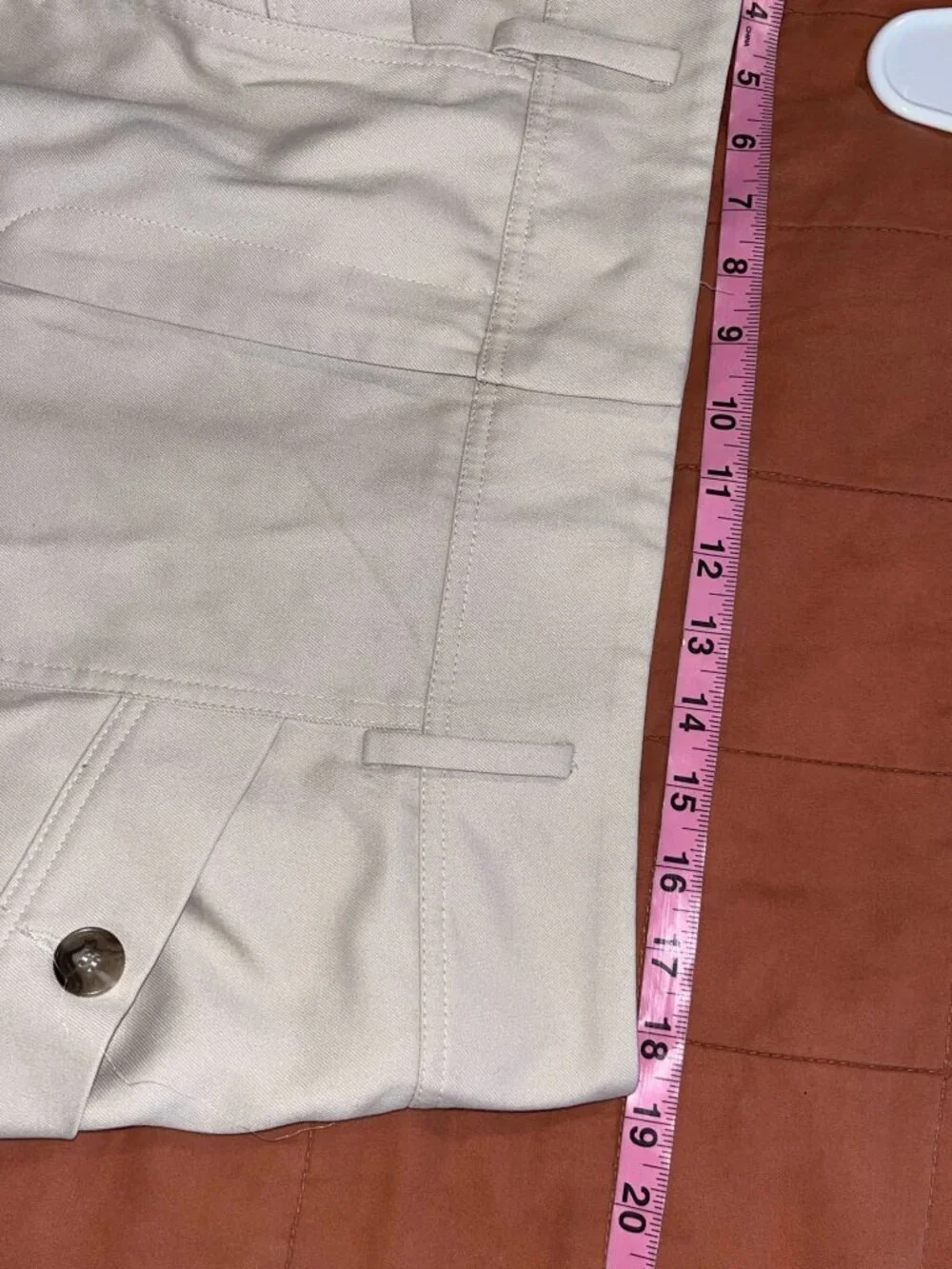 Reiss Beige Cropped Pants With Button Detail & Adjustable Hem Size 14 - Picture 7 of 11